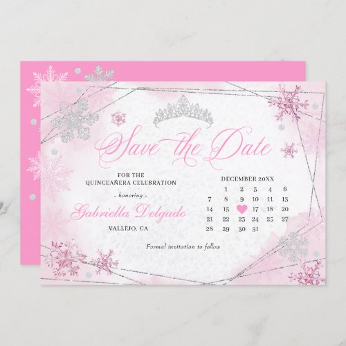 Pink Winter Wonderland Snowflake Save The Date Invitation