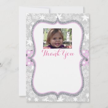 Pink Winter Wonderland Snowflake Thank You Card by seasidepapercompany at Zazzle