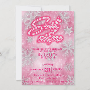 Pink Winter wonderland snowflakes sweet 16 Invitation