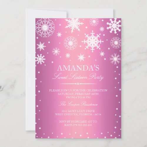 Pink Winter Wonderland Sweet 16 Invitation