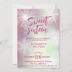 Pink Winter wonderland watercolor snowflakes Invitation