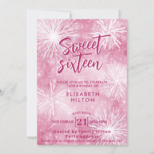 Pink Winter wonderland watercolor snowflakes Invitation