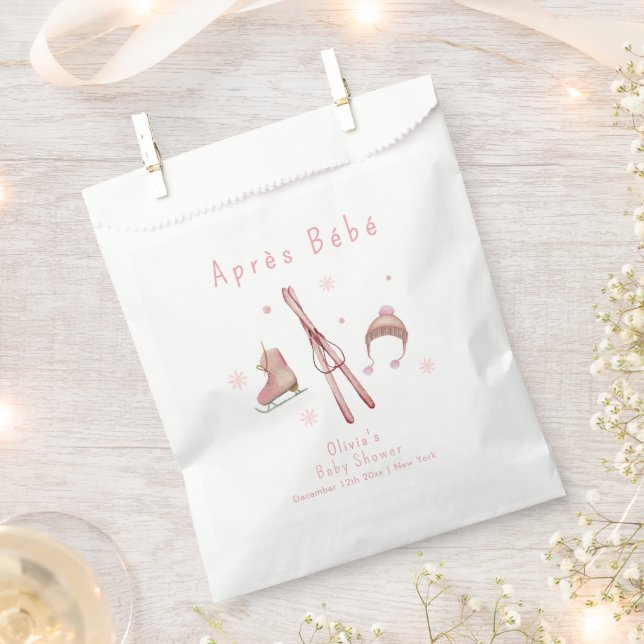 Pink Winter Woodland Après Bébé Ski Baby Shower  Favor Bag (Clipped)