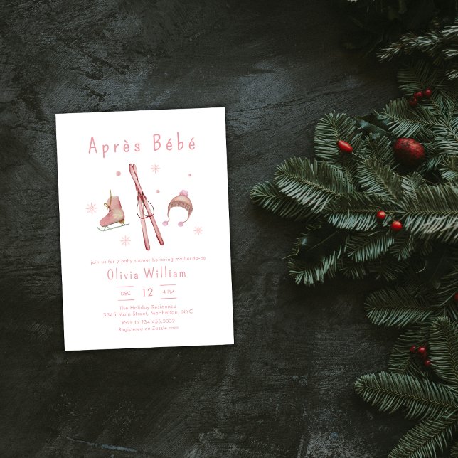Pink Winter Woodland Après Bébé Ski Baby Shower  Invitation (Pink Winter Woodland Après Bébé Ski Baby Shower Invitation)