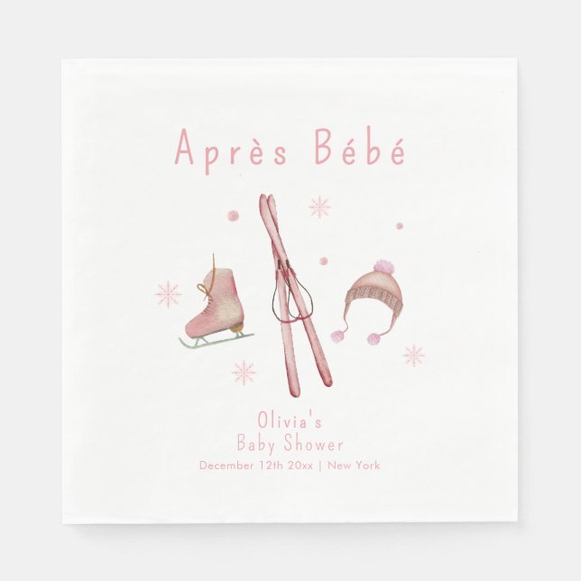 Pink Winter Woodland Après Bébé Ski Baby Shower  Napkins (Front)