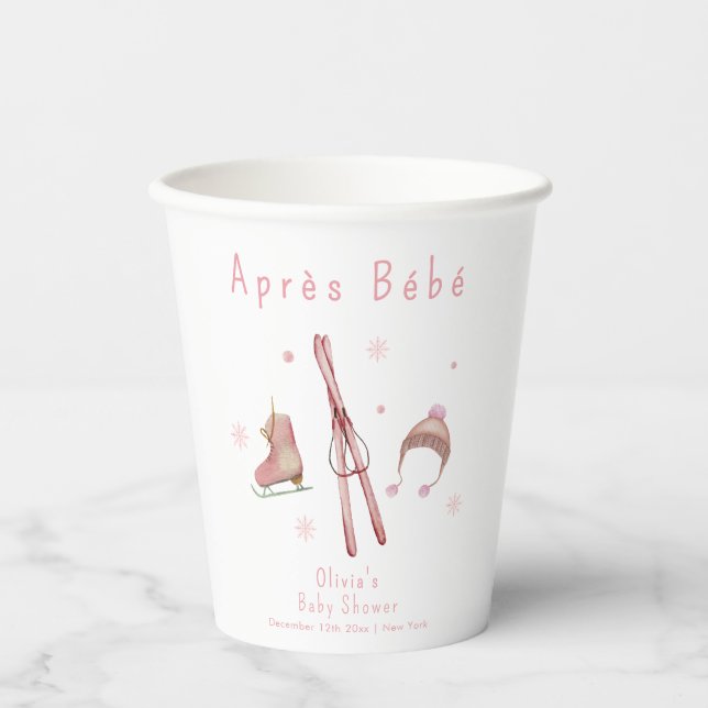 Pink Winter Woodland Après Bébé Ski Baby Shower  Paper Cups (Front)