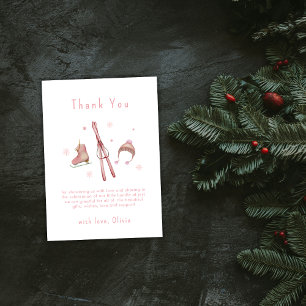 Pink Winter Woodland Après Bébé Ski Baby Shower Thank You Card