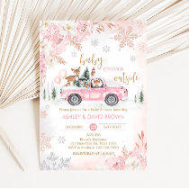 Pink Winter Woodland Truck Baby Shower Invitation