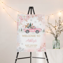 Pink Winter Woodland Truck Welcome Sign