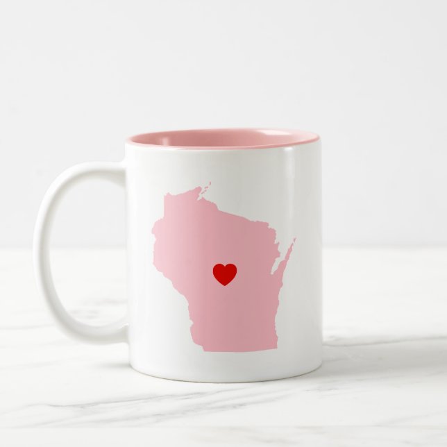 Pink Wisconsin Wedding Anniversary Two-Tone Coffee Mug (Left)