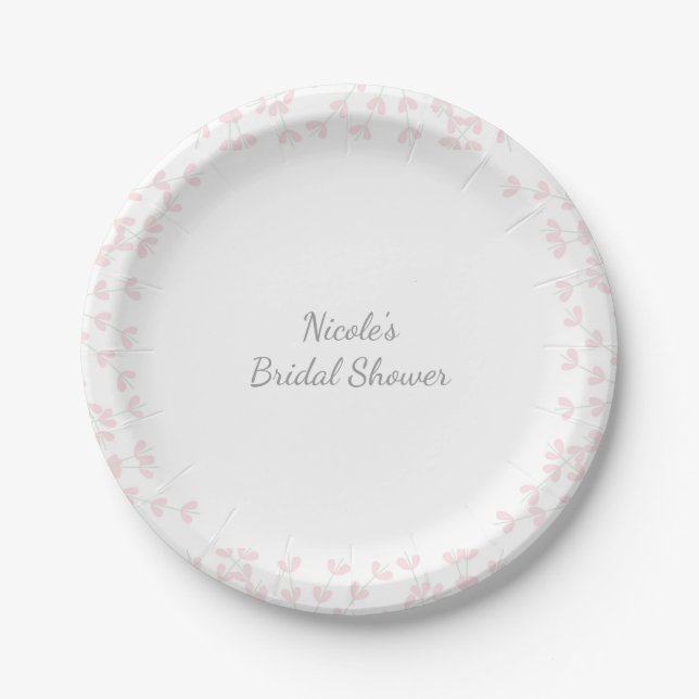 Pink Wispy Rustic Vine Engagement Bridal Shower Paper Plates (Front)