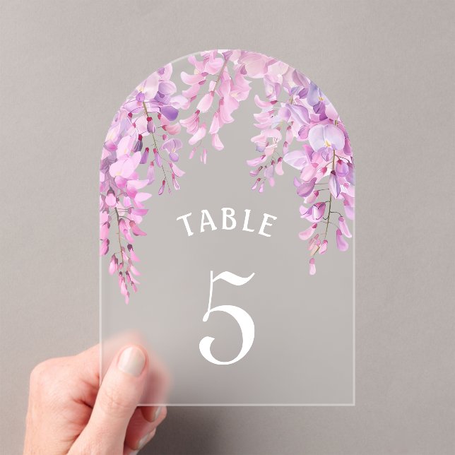 Pink Wisteria Baptism Acrylic Table Number (Insitu (Handheld))