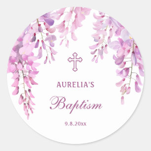 Pink Wisteria Baptism Classic Round Sticker