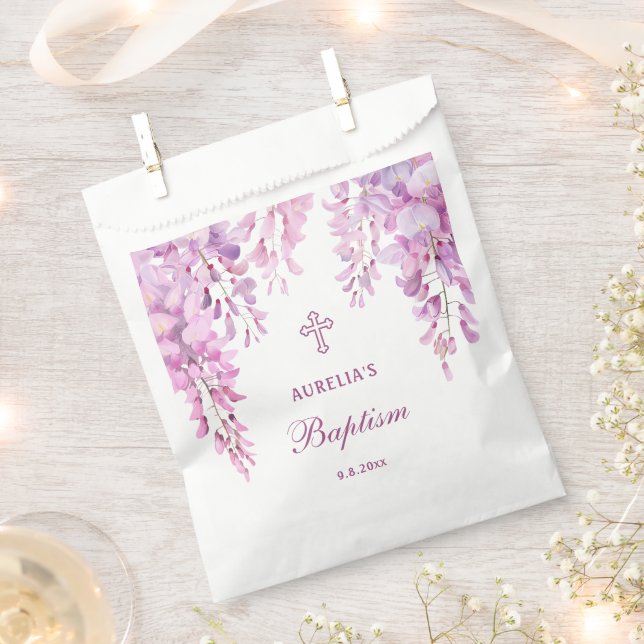 Pink Wisteria Baptism Favor Bag (Clipped)
