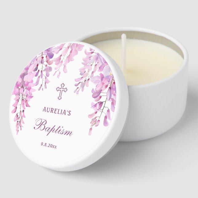 Pink Wisteria Baptism Mini Candle Favors (Corner)