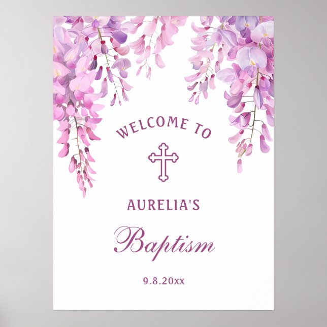 Pink Wisteria Baptism Welcome Poster (Front)