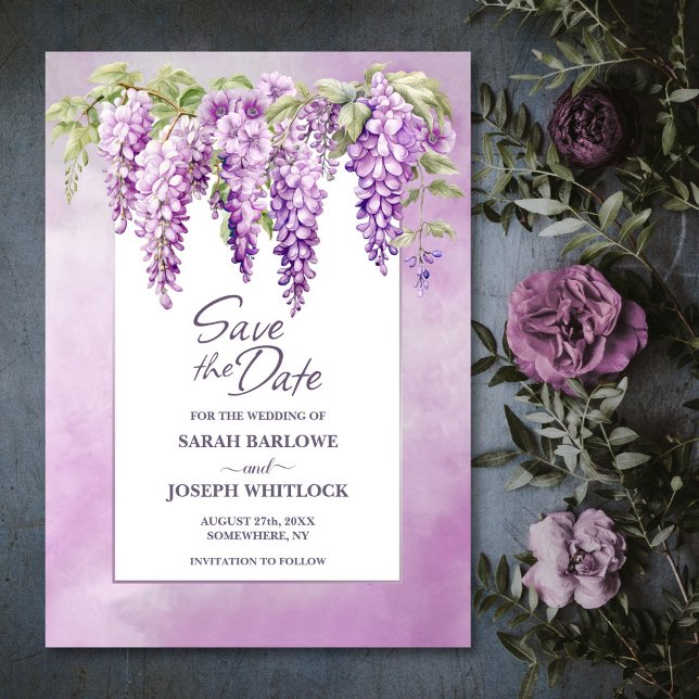 Pink Wisteria Floral Wedding Save the Date  (Creator Uploaded)