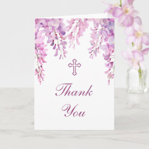 Pink Wisteria Holy Cross Religious Thank You Card