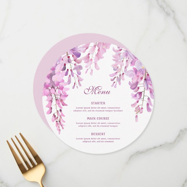 Pink Wisteria Round Menu (Front/Back In Situ)