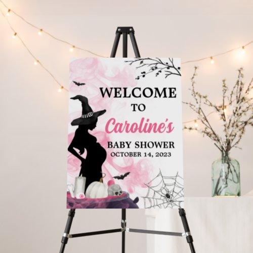 Pink Witch A Baby is Brewing Welcome Sign