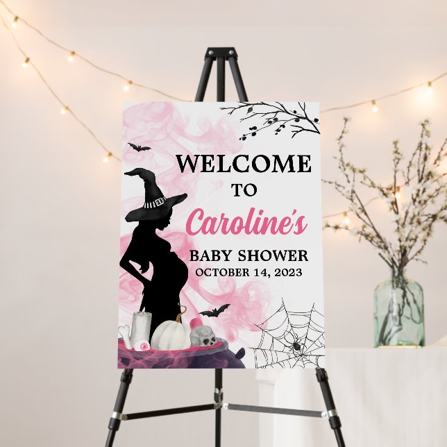 Pink Witch A Baby is Brewing Welcome Sign (In Situ (Stand))
