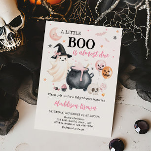 Pink Witch Ghost Little Boo Baby Shower Invitation