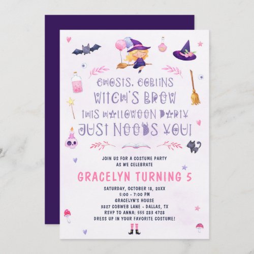 Pink Witch Halloween Party Invitation