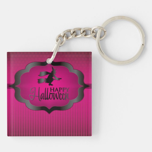 Pink witch Halloween shape Keychain (Back)