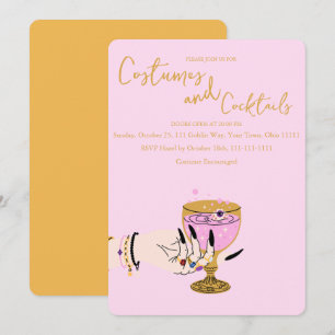 Pink Witch Hand Costumes and Cocktails Halloween Invitation