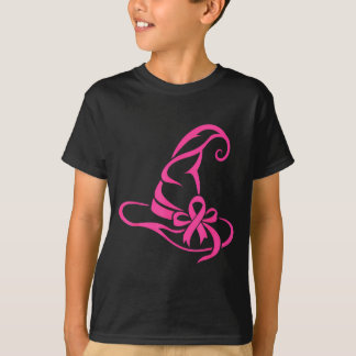 Pink witch hat breast cancer awareness ribbon T-Shirt