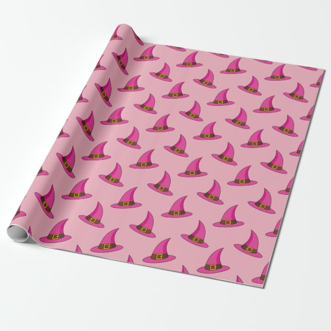Pink Witch Hat Wrapping Paper (Unrolled)