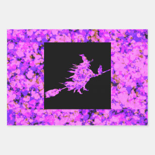Pink Witch Splattered Paint Wrapping Paper Sheets