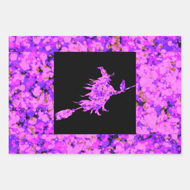 Pink Witch Splattered Paint  Wrapping Paper Sheets (Front 3)