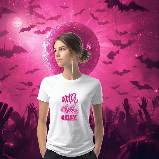 pink witch vibes only halloween typography woman  Tri-Blend shirt (Creator Uploaded)