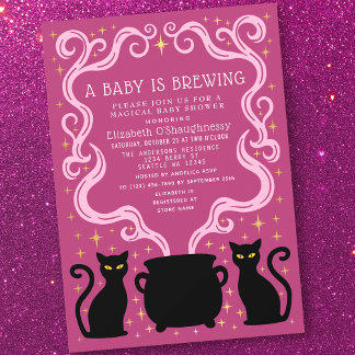Pink Witchy Baby is Brewing Girl Baby Shower Invitation