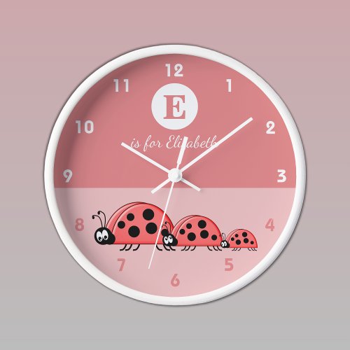 Pink with a cute ladybird family baby name clock