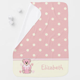 Pink with a teddy bear and a name stroller blanket