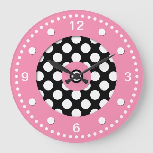 Pink with Black and White Polka Dots Wall Clock