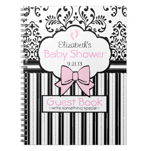 Pink with Black Damask Baby Shower Guest Book_ Notebook