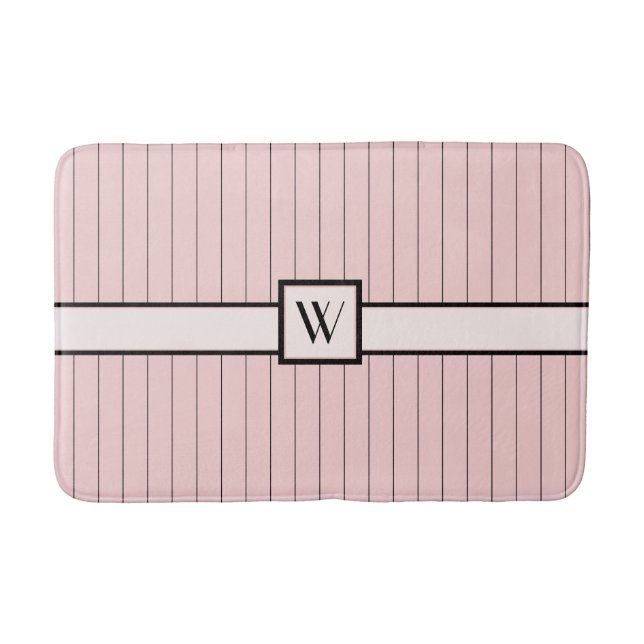 Pink with Black Pinstripes Bath Mat (Front)