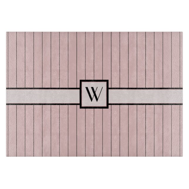 Pink with Black Pinstripes Glass Cutting Board (Front)