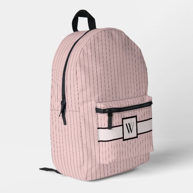 Pink with Black Pinstripes Printed Backpack (Back Corner Left)