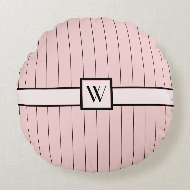 Pink with Black Pinstripes Round Pillow (Front)