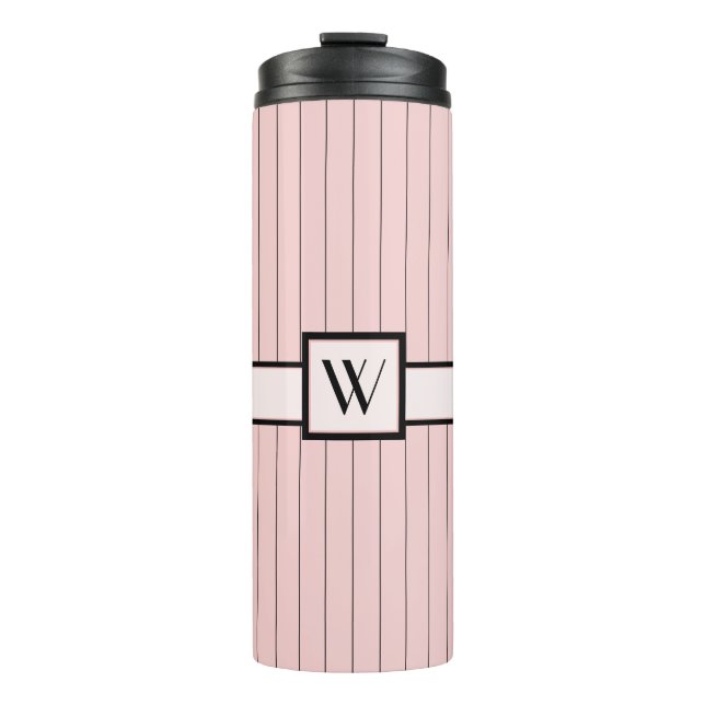 Pink with Black Pinstripes Thermal Tumbler (Front)