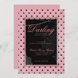 Pink with black polk dots breakfast brunch invitation