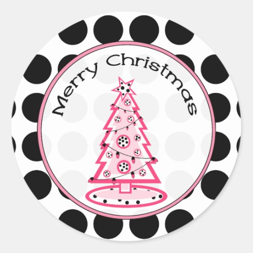 Pink with Black Polka Dots Christmas Tree Sticker