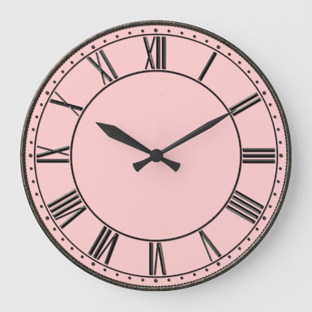 Pink with Black Vintage Roman Numeral Large Clock (Front)