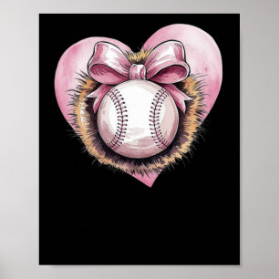 Pink With Bow And Heart – Cute Softball Aesthetic Poster