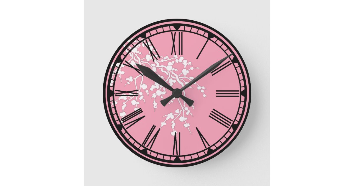 Pink with Cherry Blossoms Wall Clock | Zazzle