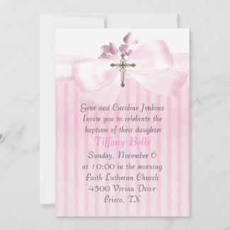 Pink with Cross Girl's Baptism Invitation